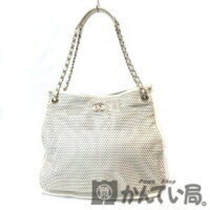 Chanel Punching Hobo Chain Shoulder Tote Bag Ivory White